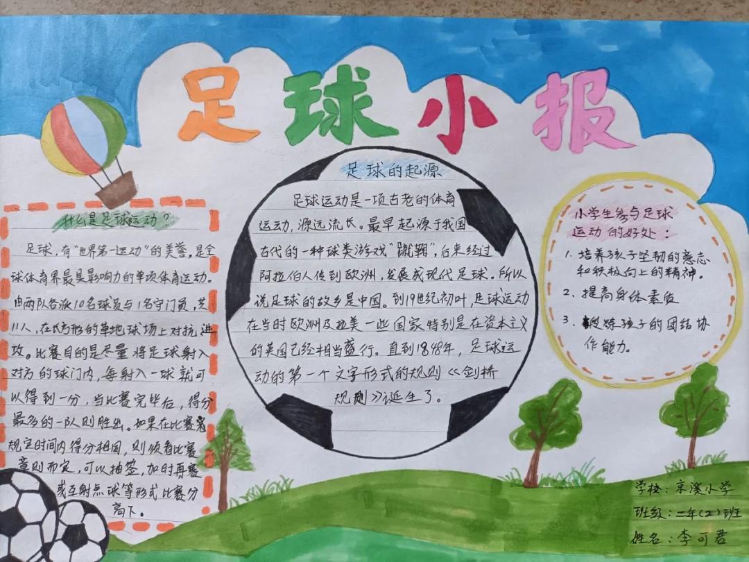 二年级足球手抄报绘画（我馆联合京溪小学开展“走进足球世界·共创足球文化”手抄报活动）